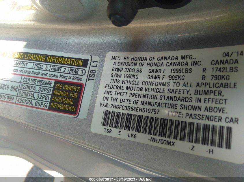 Photo 8 VIN: 2HGFG3B54EH519797 - HONDA CIVIC 