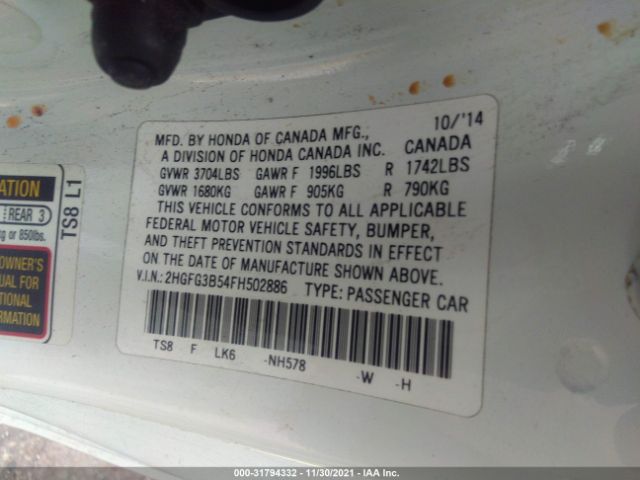 Photo 8 VIN: 2HGFG3B54FH502886 - HONDA CIVIC COUPE 