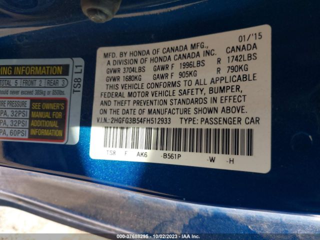 Photo 8 VIN: 2HGFG3B54FH512933 - HONDA CIVIC 