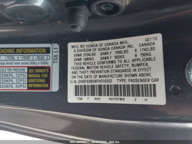 Photo 8 VIN: 2HGFG3B54FH516352 - HONDA CIVIC 