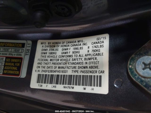 Photo 8 VIN: 2HGFG3B54FH516531 - HONDA CIVIC 