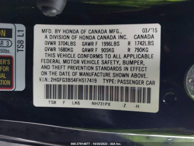 Photo 8 VIN: 2HGFG3B54FH517419 - HONDA CIVIC COUPE 