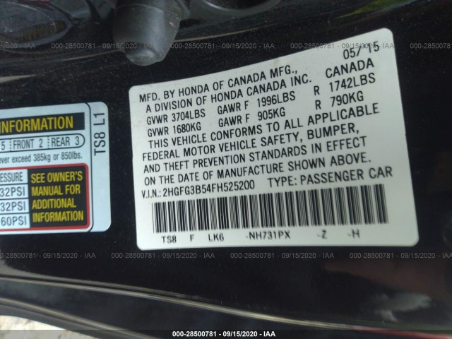 Photo 8 VIN: 2HGFG3B54FH525200 - HONDA CIVIC COUPE 