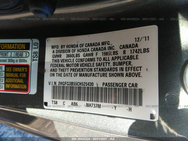 Photo 8 VIN: 2HGFG3B55CH525430 - HONDA CIVIC CPE 