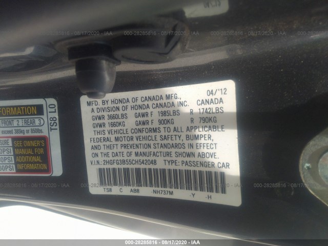 Photo 8 VIN: 2HGFG3B55CH542048 - HONDA CIVIC CPE 