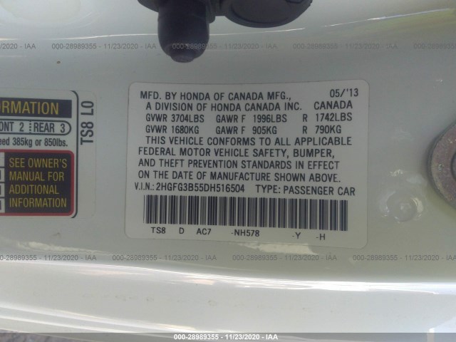 Photo 8 VIN: 2HGFG3B55DH516504 - HONDA CIVIC CPE 