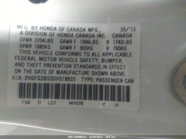 Photo 8 VIN: 2HGFG3B55DH518933 - HONDA CIVIC CPE 