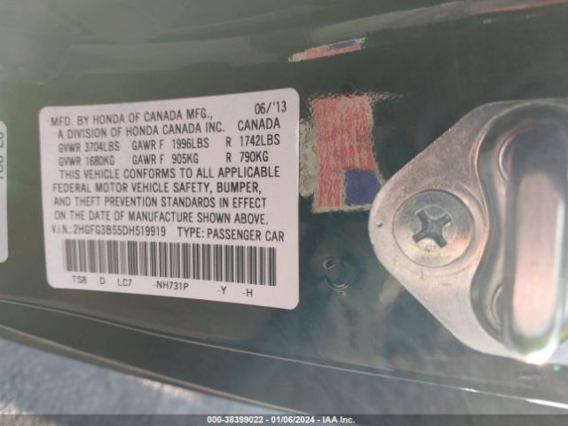 Photo 8 VIN: 2HGFG3B55DH519919 - HONDA CIVIC 