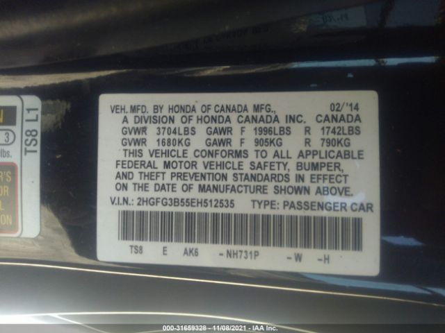 Photo 8 VIN: 2HGFG3B55EH512535 - HONDA CIVIC COUPE 