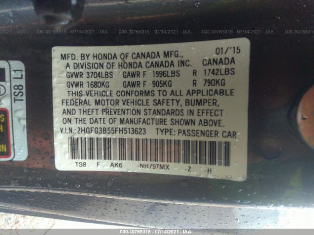 Photo 8 VIN: 2HGFG3B55FH513623 - HONDA CIVIC COUPE 