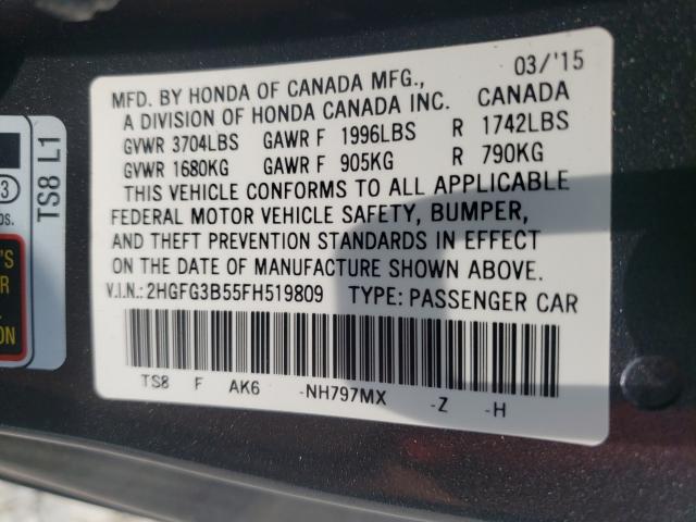 Photo 9 VIN: 2HGFG3B55FH519809 - HONDA CIVIC LX 