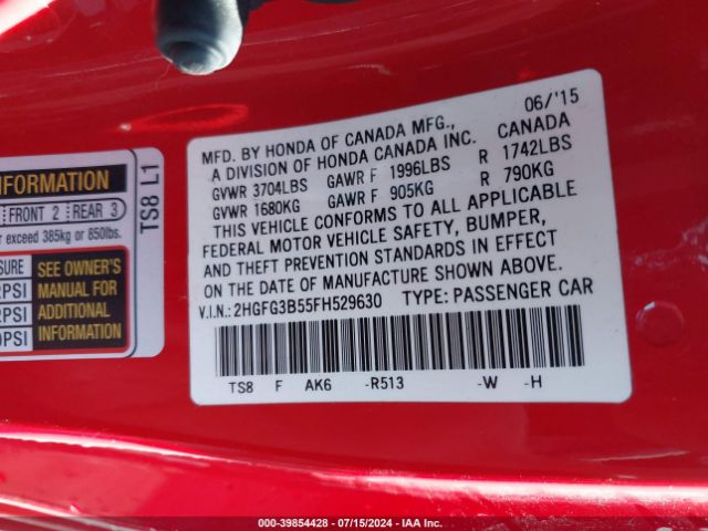 Photo 8 VIN: 2HGFG3B55FH529630 - HONDA CIVIC 