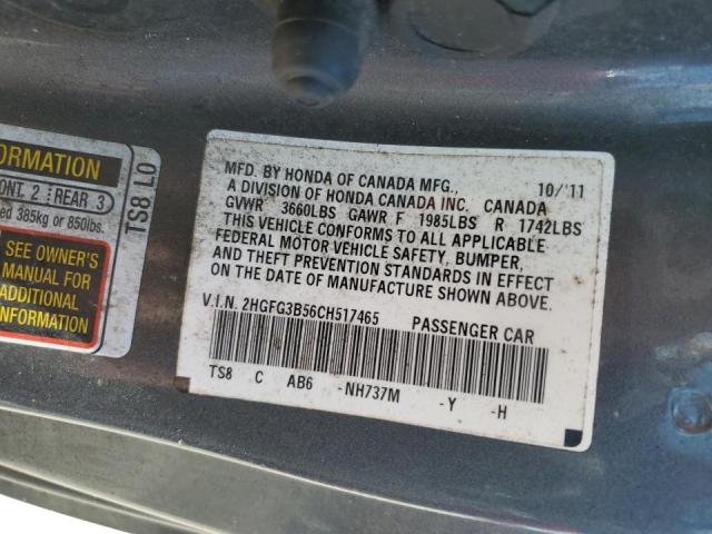 Photo 12 VIN: 2HGFG3B56CH517465 - HONDA CIVIC LX 