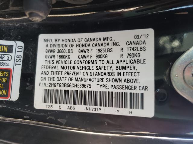 Photo 9 VIN: 2HGFG3B56CH539675 - HONDA CIVIC LX 