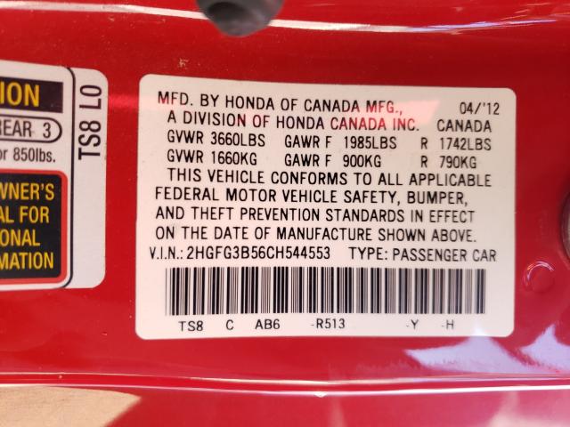 Photo 9 VIN: 2HGFG3B56CH544553 - HONDA CIVIC LX 