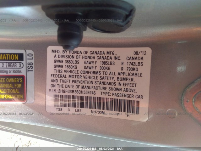 Photo 8 VIN: 2HGFG3B56CH559246 - HONDA CIVIC CPE 