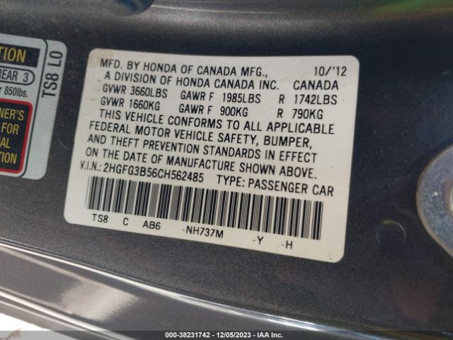 Photo 8 VIN: 2HGFG3B56CH562485 - HONDA CIVIC 