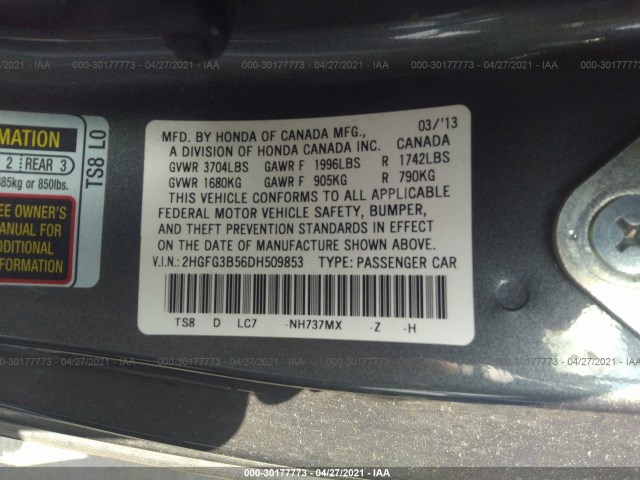 Photo 8 VIN: 2HGFG3B56DH509853 - HONDA CIVIC CPE 