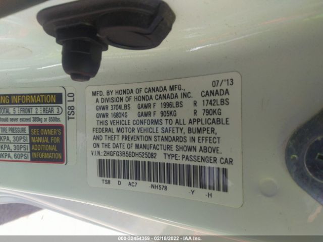 Photo 8 VIN: 2HGFG3B56DH525082 - HONDA CIVIC CPE 