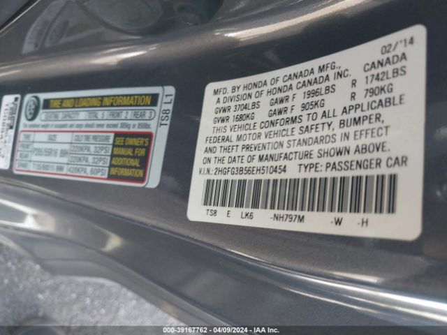 Photo 8 VIN: 2HGFG3B56E8510454 - HONDA CIVIC 