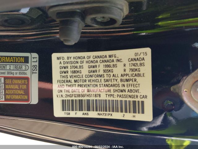 Photo 8 VIN: 2HGFG3B56FH511878 - HONDA CIVIC 