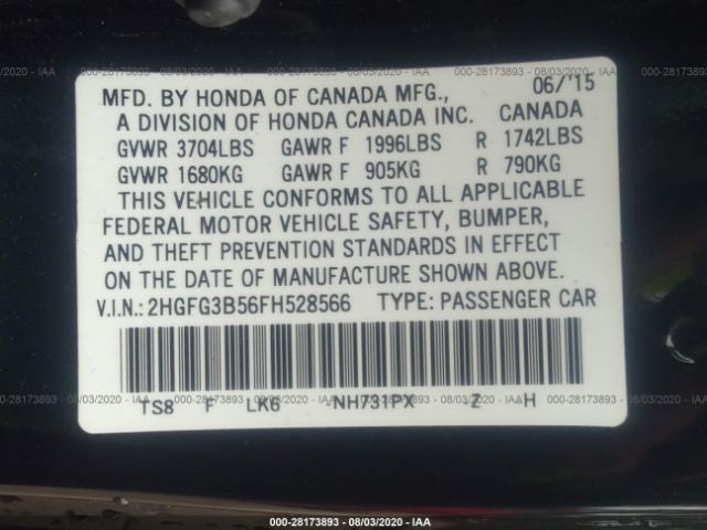 Photo 8 VIN: 2HGFG3B56FH528566 - HONDA CIVIC COUPE 