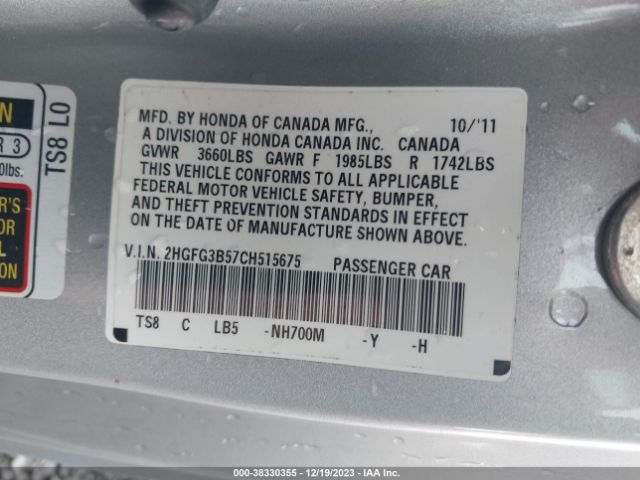 Photo 8 VIN: 2HGFG3B57CH515675 - HONDA CIVIC 