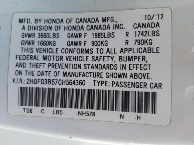 Photo 9 VIN: 2HGFG3B57CH564360 - HONDA CIVIC LX 