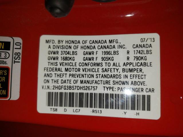 Photo 9 VIN: 2HGFG3B57DH526757 - HONDA CIVIC LX 