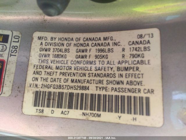 Photo 8 VIN: 2HGFG3B57DH529884 - HONDA CIVIC CPE 