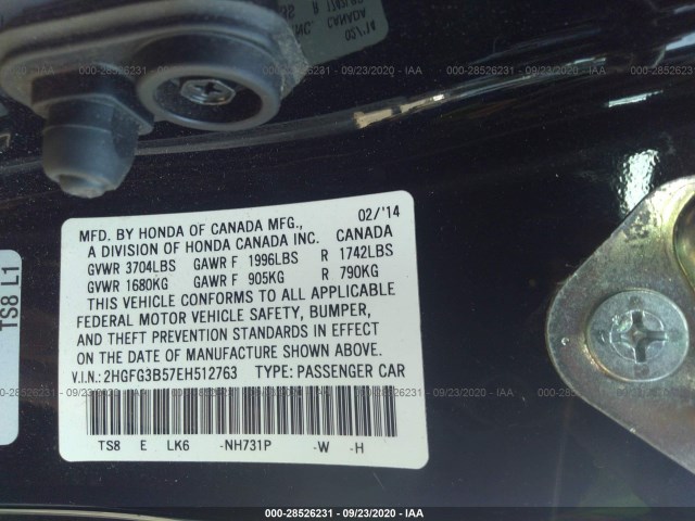 Photo 8 VIN: 2HGFG3B57EH512763 - HONDA CIVIC COUPE 