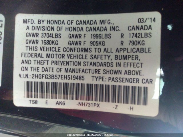 Photo 8 VIN: 2HGFG3B57EH519485 - HONDA CIVIC COUPE 