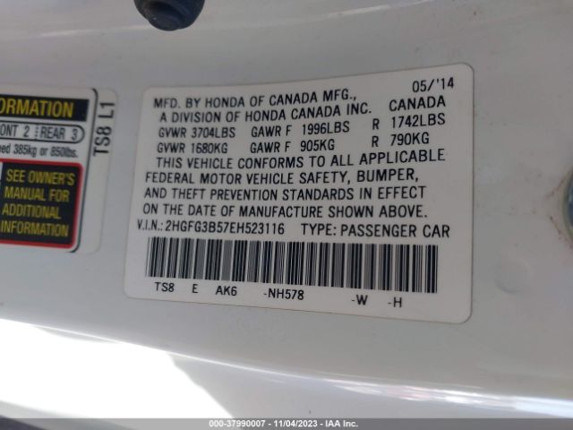 Photo 8 VIN: 2HGFG3B57EH523116 - HONDA CIVIC 