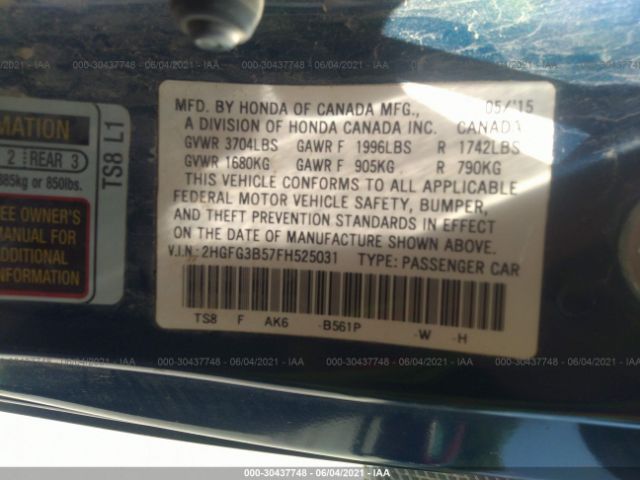 Photo 8 VIN: 2HGFG3B57FH525031 - HONDA CIVIC COUPE 