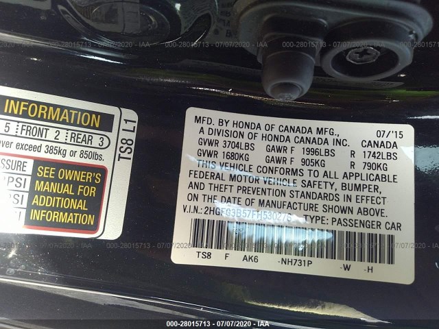 Photo 8 VIN: 2HGFG3B57FH530276 - HONDA CIVIC COUPE 