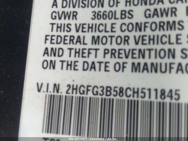 Photo 8 VIN: 2HGFG3B58CH511845 - HONDA CIVIC CPE 