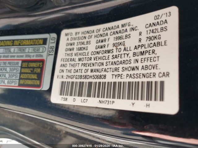 Photo 8 VIN: 2HGFG3B58DH506808 - HONDA CIVIC 