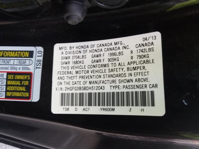 Photo 9 VIN: 2HGFG3B58DH512043 - HONDA CIVIC LX 