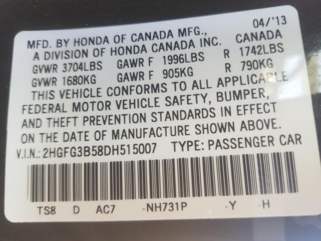 Photo 9 VIN: 2HGFG3B58DH515007 - HONDA CIVIC 