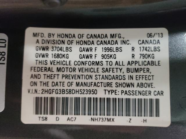 Photo 9 VIN: 2HGFG3B58DH523950 - HONDA CIVIC LX 