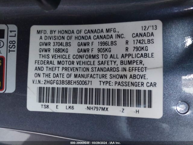 Photo 8 VIN: 2HGFG3B58EH500671 - HONDA CIVIC 