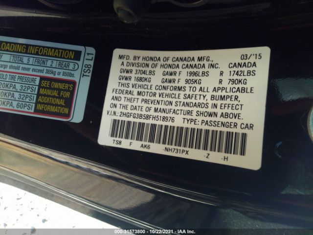 Photo 8 VIN: 2HGFG3B58FH518976 - HONDA CIVIC COUPE 