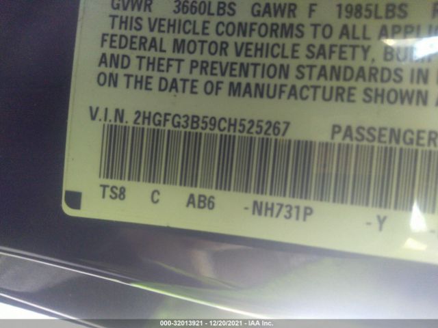 Photo 8 VIN: 2HGFG3B59CH525267 - HONDA CIVIC CPE 