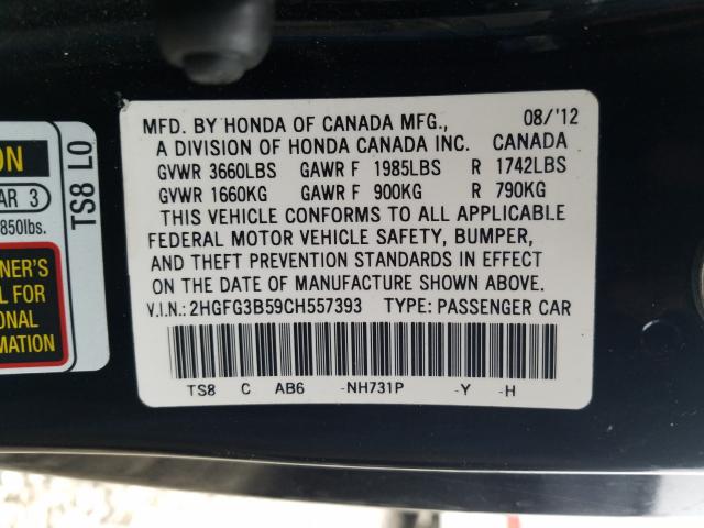 Photo 9 VIN: 2HGFG3B59CH557393 - HONDA CIVIC LX 