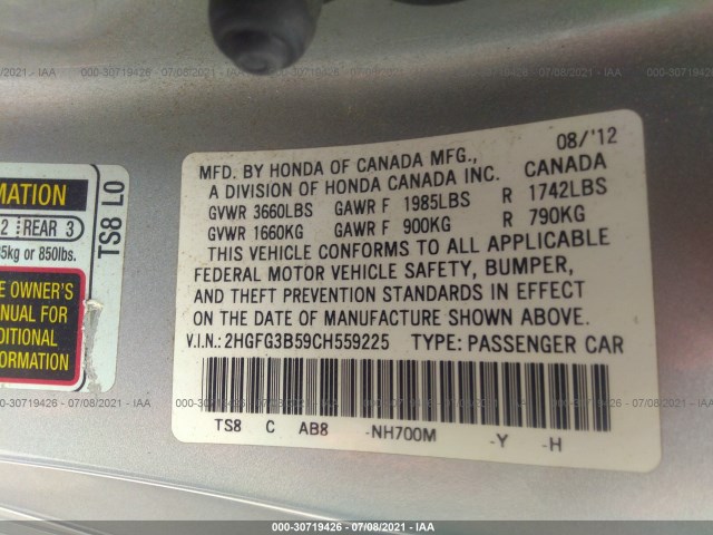 Photo 8 VIN: 2HGFG3B59CH559225 - HONDA CIVIC CPE 