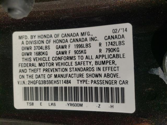 Photo 9 VIN: 2HGFG3B59EH511484 - HONDA CIVIC LX 