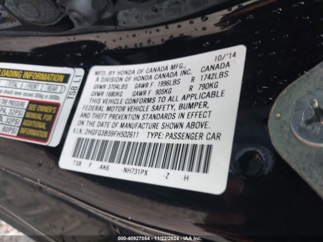 Photo 8 VIN: 2HGFG3B59FH502611 - HONDA CIVIC 