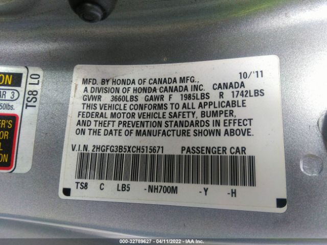 Photo 8 VIN: 2HGFG3B5XCH515671 - HONDA CIVIC CPE 