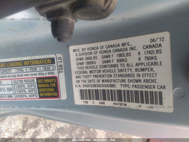 Photo 8 VIN: 2HGFG3B5XCH542885 - HONDA CIVIC CPE 