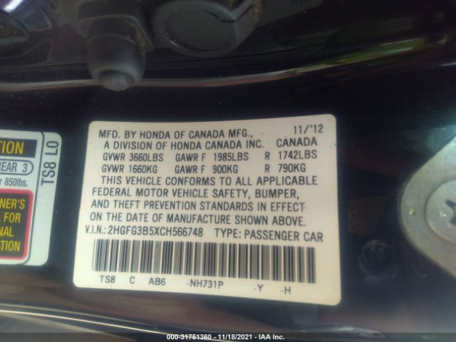 Photo 8 VIN: 2HGFG3B5XCH566748 - HONDA CIVIC CPE 